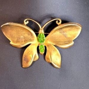 Vtg Napier Signed Butterfly Rhinestone PIN BROOCH W/ Gold Tone Metal and Enamel